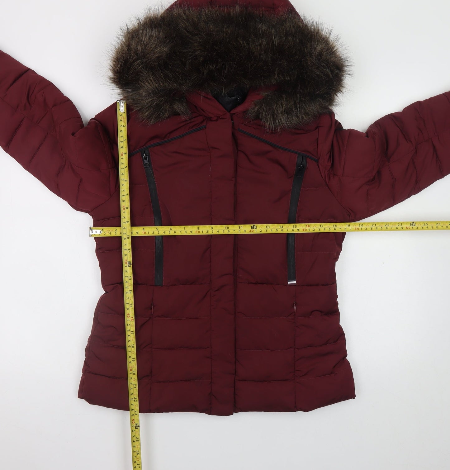 Superdry Women's Red Hooded Fur Trim Puffer Jacket Size S