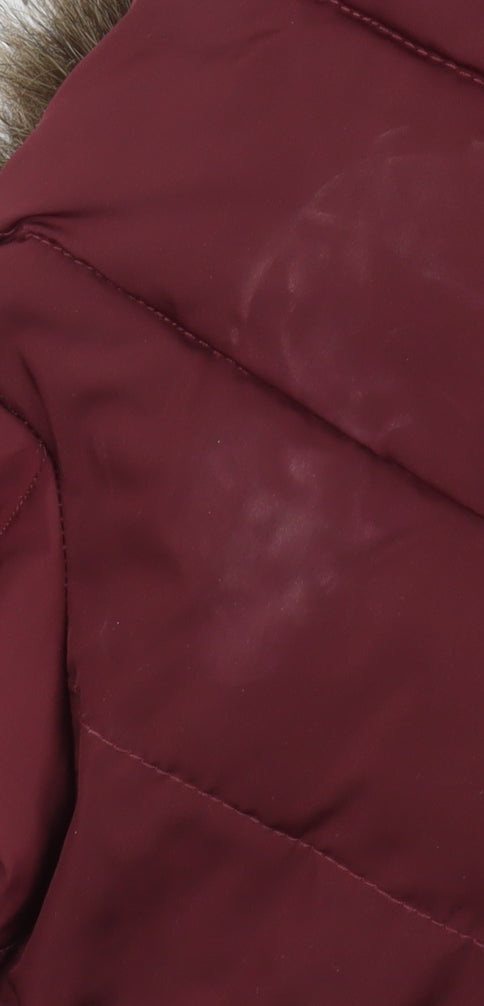 Superdry Women's Red Hooded Fur Trim Puffer Jacket Size S