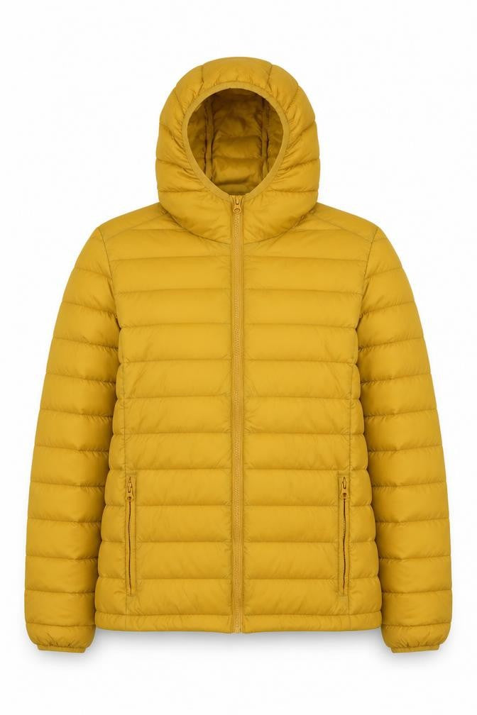 Joy@Spirit Women Yellow Hooded Puffer Jacket S Quilted Zip