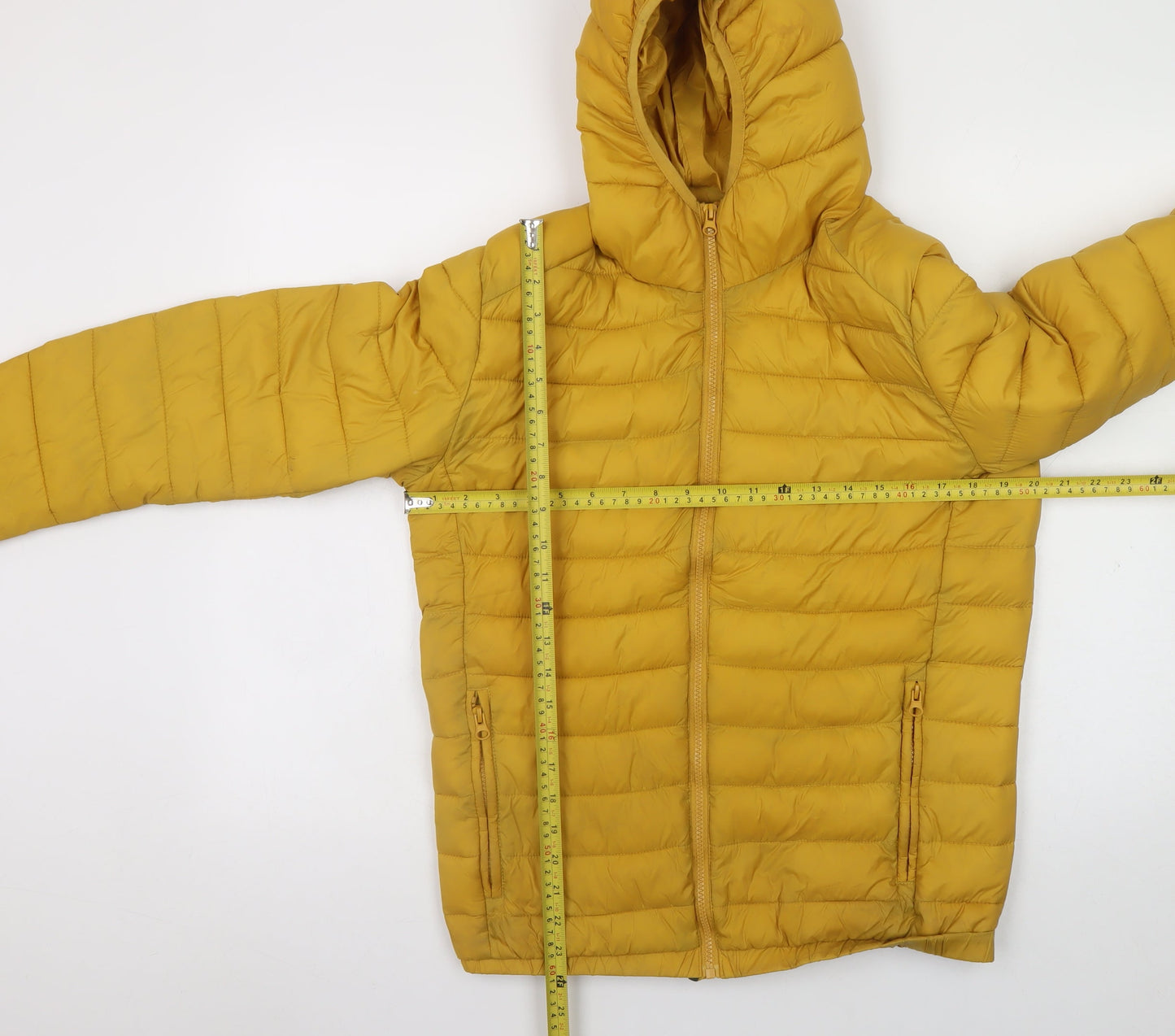 Joy@Spirit Women Yellow Hooded Puffer Jacket S Quilted Zip