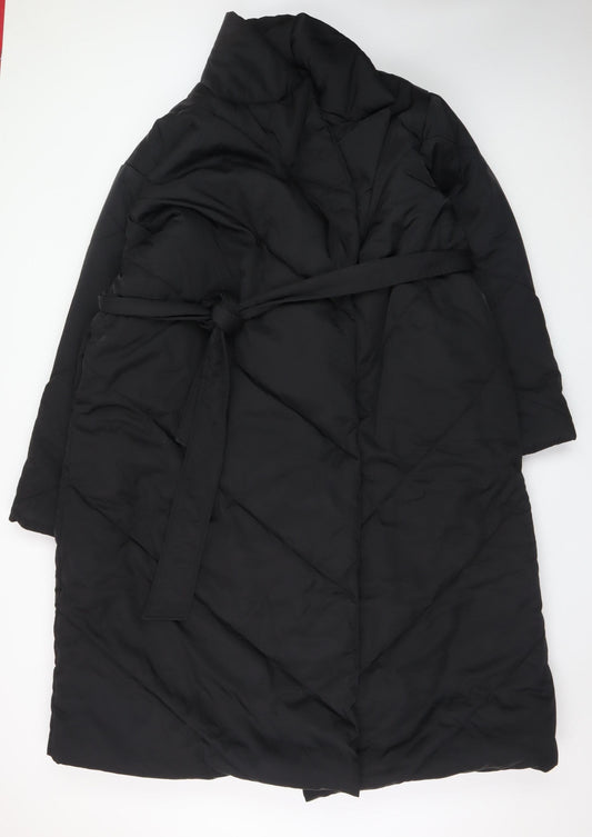 In The Style Women's Black Long Belted Puffer Coat UK 20