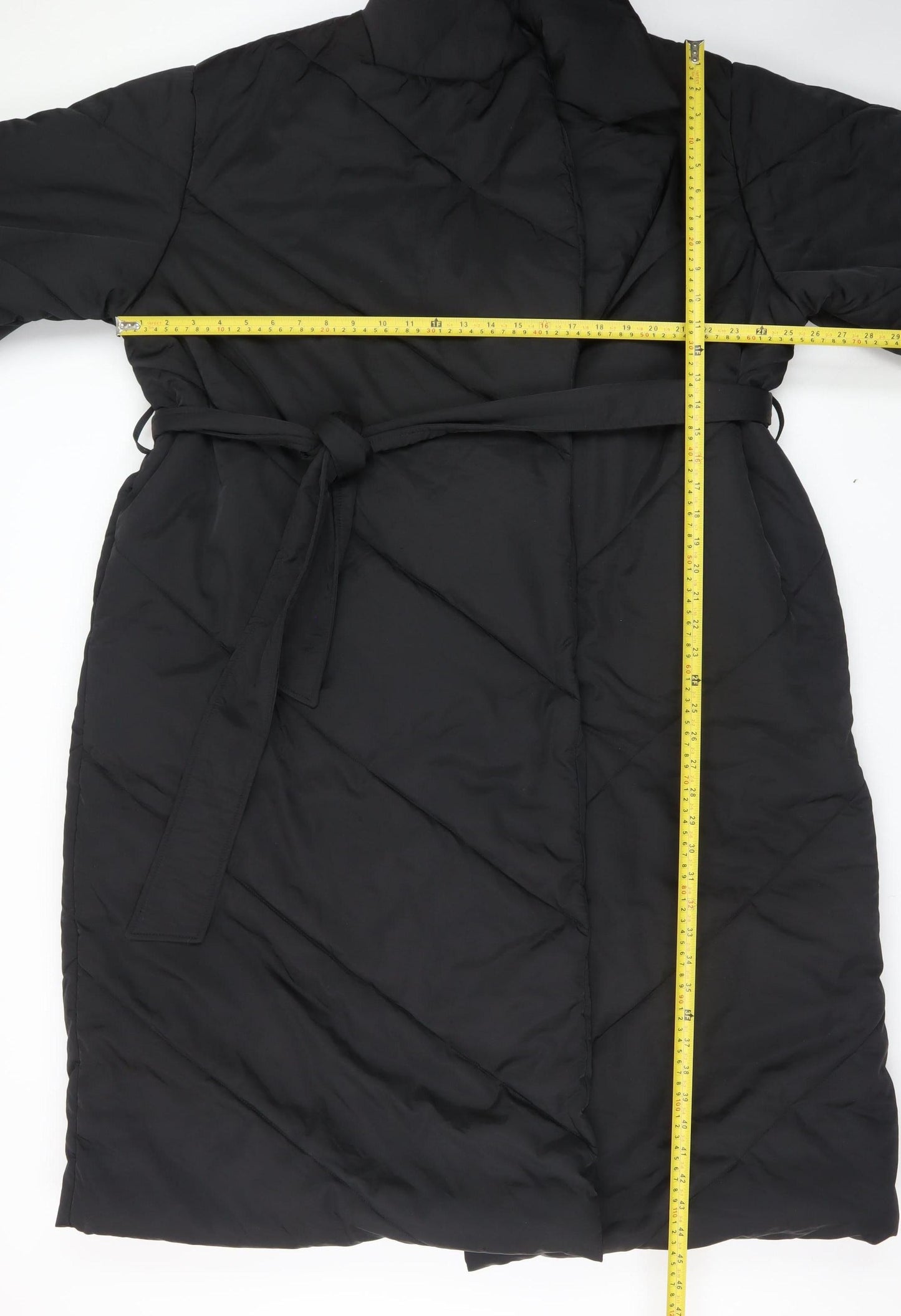 In The Style Women's Black Long Belted Puffer Coat UK 20