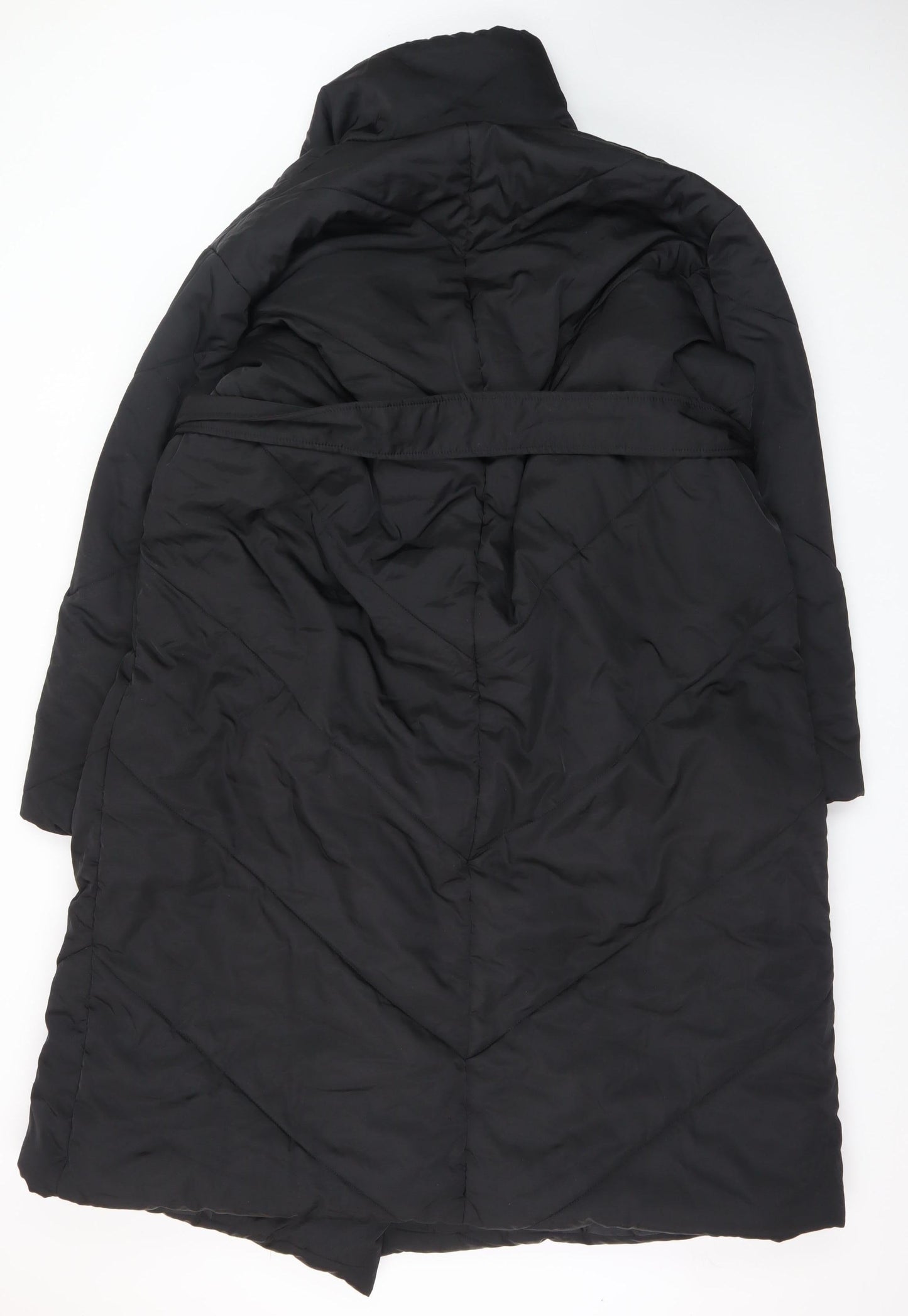 In The Style Women's Black Long Belted Puffer Coat UK 20