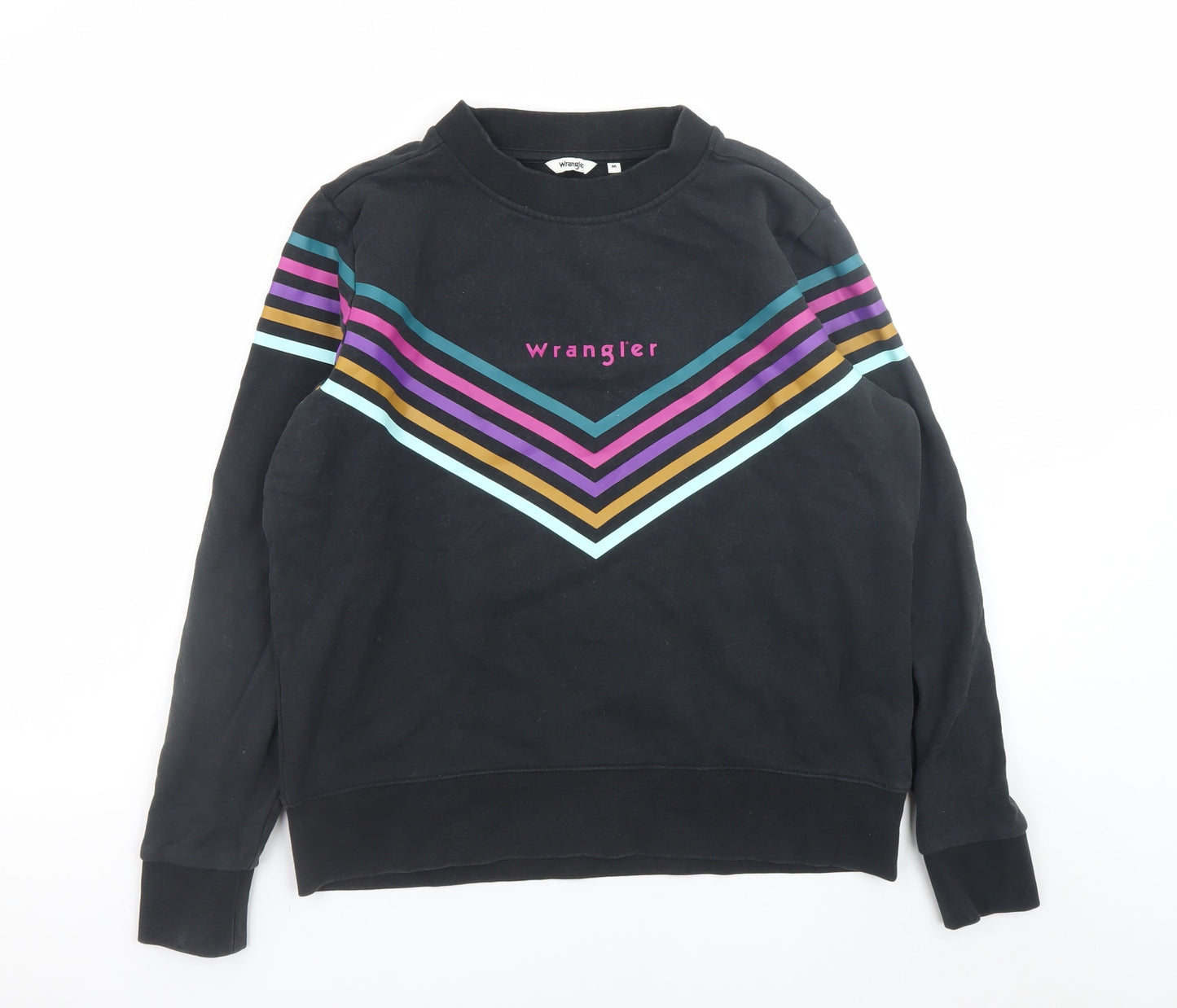 Wrangler Womens Black Pullover Sweatshirt Medium Cotton Retro Stripe