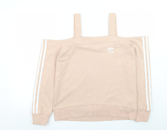 Adidas Women Beige Off Shoulder Sweatshirt Size 8 Cotton Blend