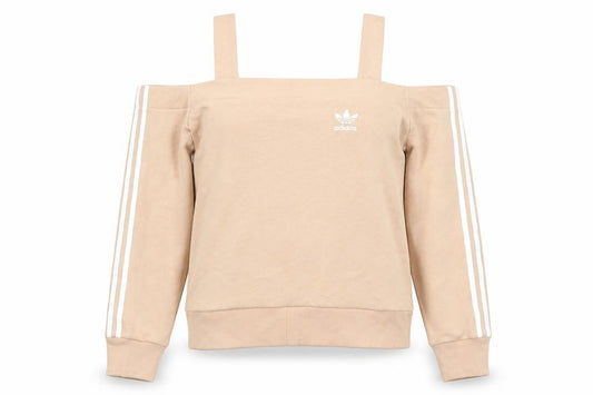 Adidas Women Beige Off Shoulder Sweatshirt Size 8 Cotton Blend