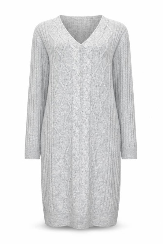Lipsy Women’s Grey Knit Jumper Dress Size 10 V-Neck Long Sleeve