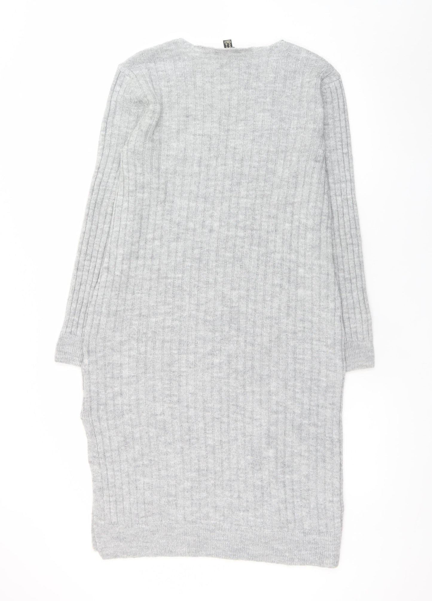 Lipsy Women’s Grey Knit Jumper Dress Size 10 V-Neck Long Sleeve