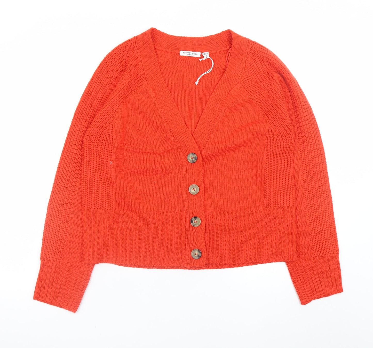 Brave Soul Women's Red V-Neck Button Knit Cardigan Size S