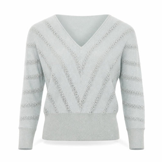 Next Womens Green V-Neck Open Knit Jumper Size 8