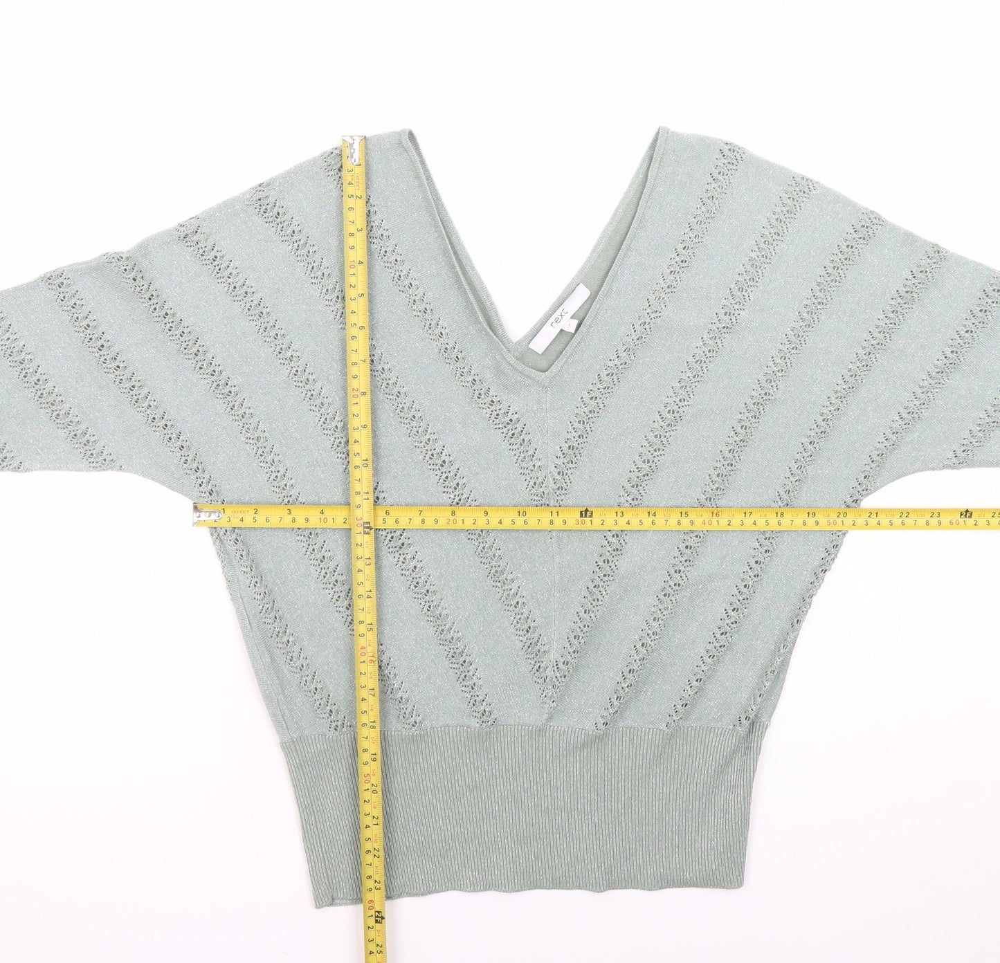 Next Womens Green V-Neck Open Knit Jumper Size 8