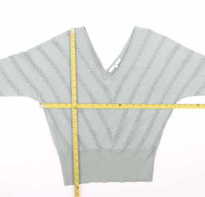 Next Womens Green V-Neck Open Knit Jumper Size 8