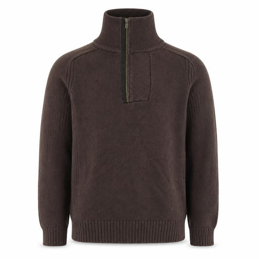 Front view of Zara Man Brown 1/2 Zip High Neck Cotton Jumper L