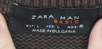 Zara Man Brown 1/2 Zip High Neck Cotton Jumper L