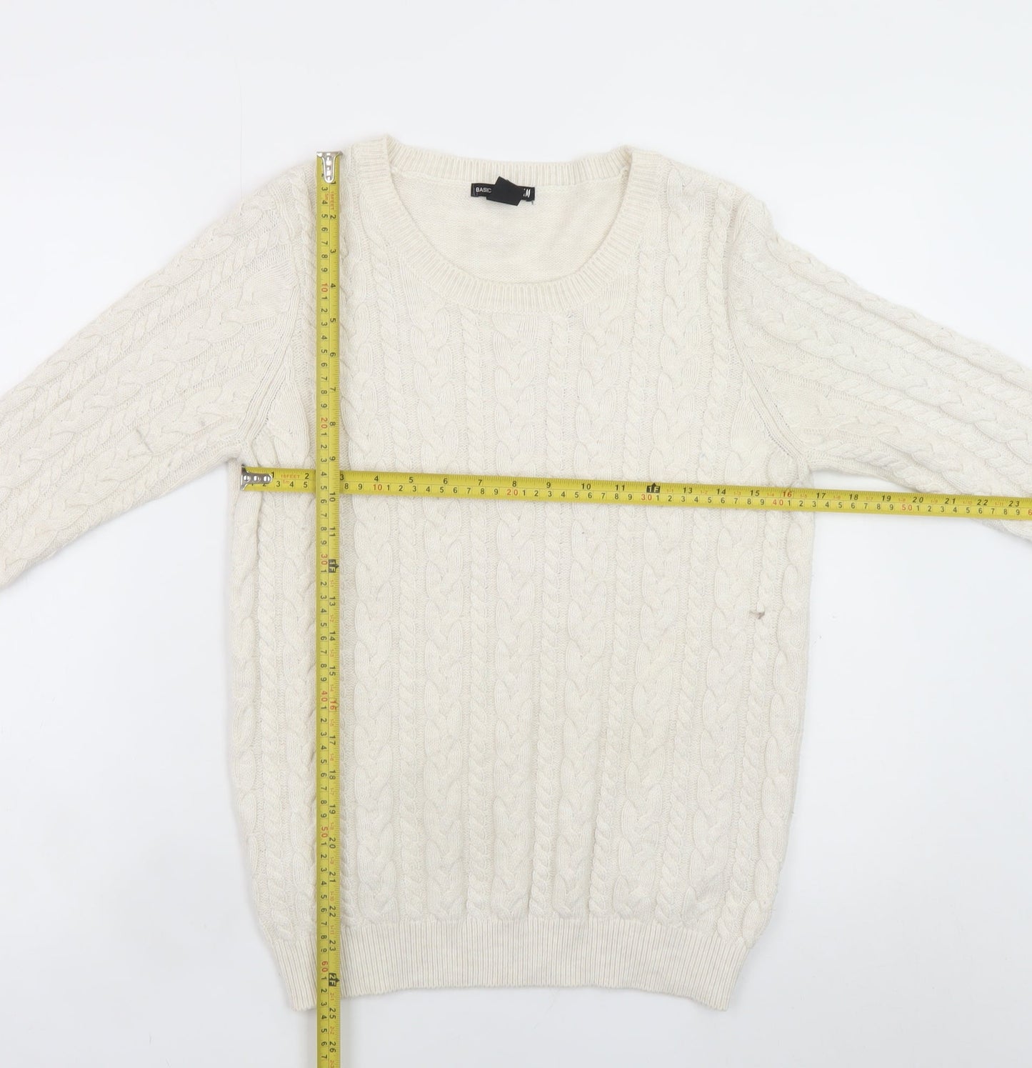 H&M Women Ivory Cable-Knit Crew Neck Jumper Size 12