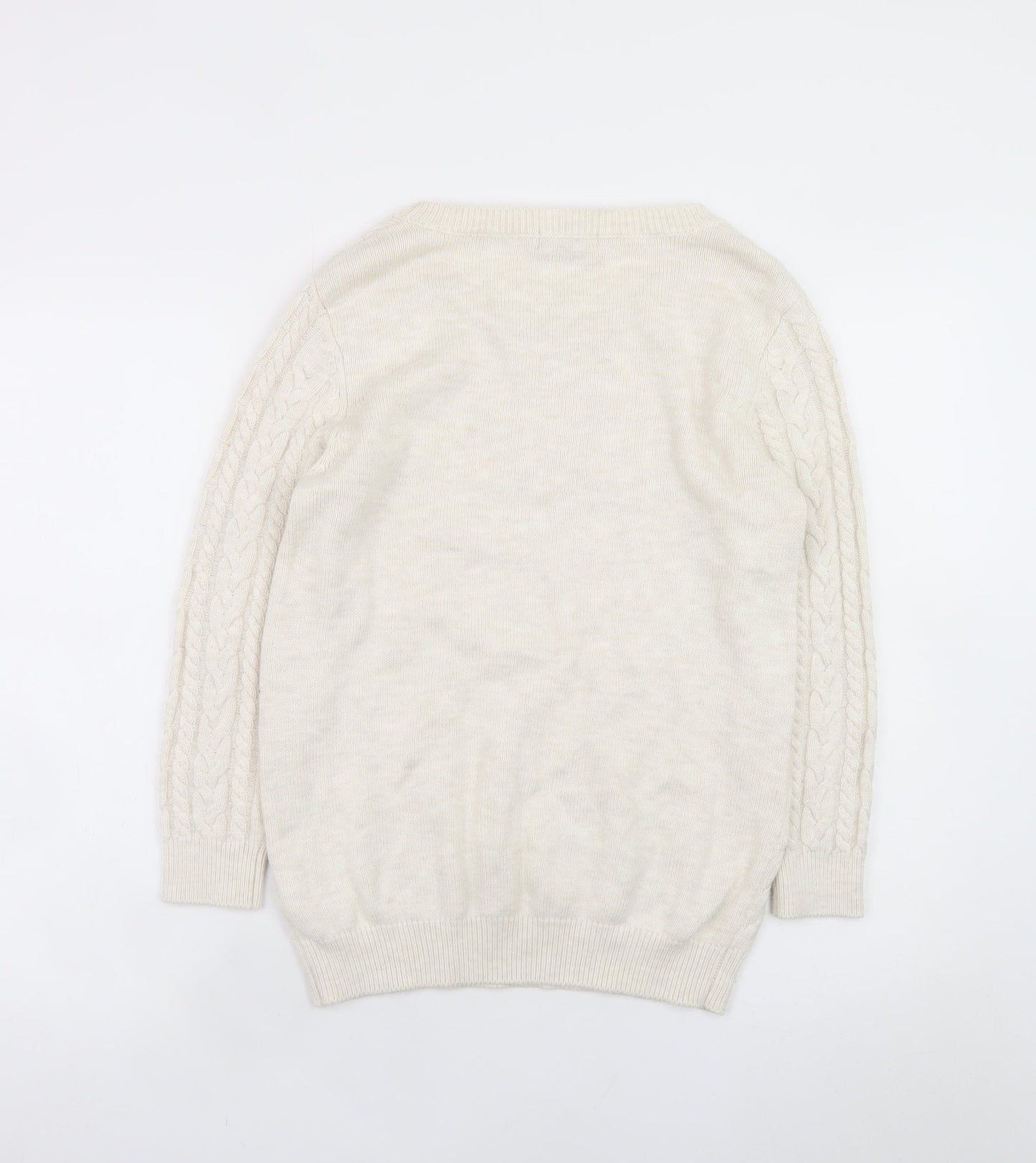 H&M Women Ivory Cable-Knit Crew Neck Jumper Size 12
