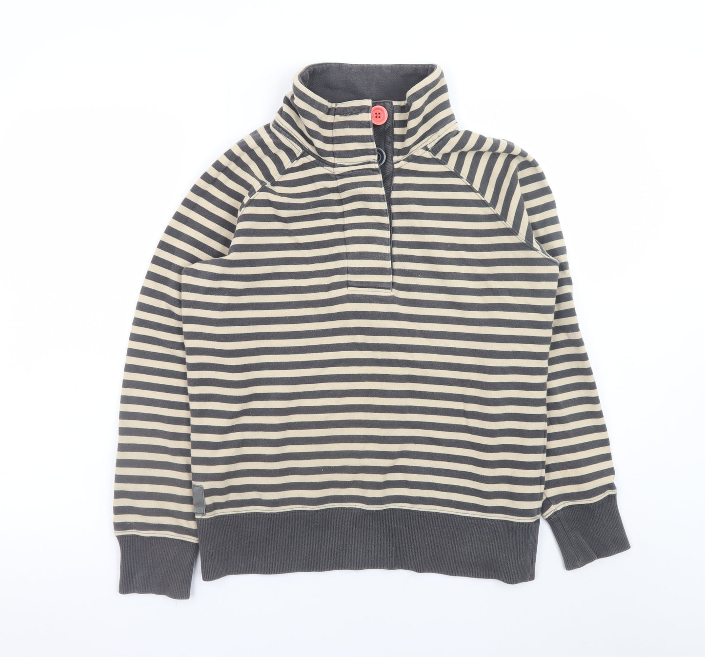 Joules Womens Beige Black Striped Henley Sweatshirt Size 12 Cotton