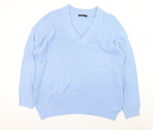 Brave Soul Women Blue V-Neck Knit Pullover Jumper Size 16
