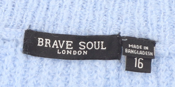 Brave Soul Women Blue V-Neck Knit Pullover Jumper Size 16