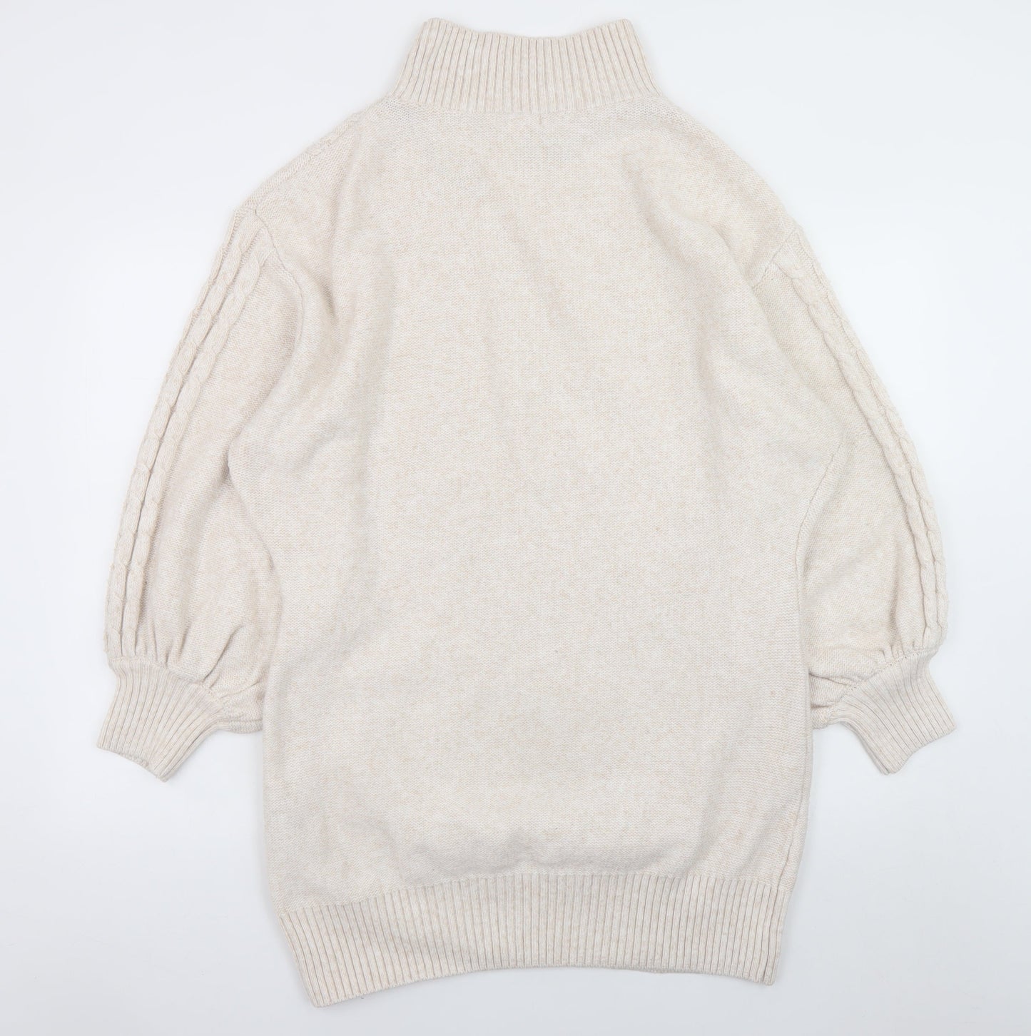 H&M Women Beige Knit High Neck Jumper Dress L Wool Blend
