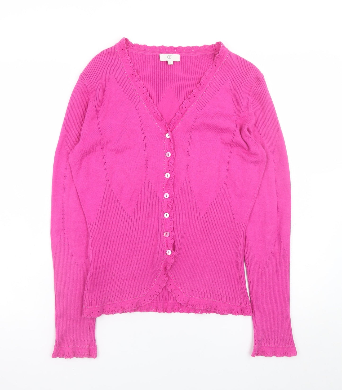 CC Women’s Pink V-Neck Button Cardigan Knit Jumper Size M