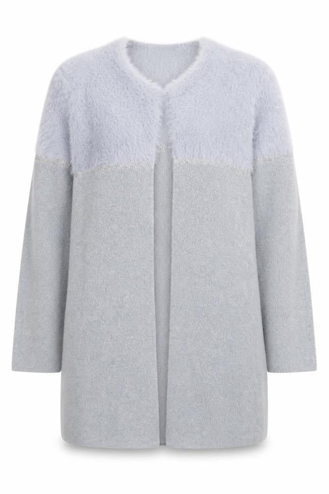 Apricot Women’s Grey Faux Fur Trim Open Knit Long Sleeve Cardigan UK 10