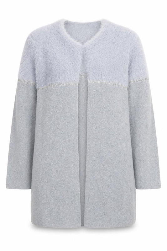 Apricot Women’s Grey Faux Fur Trim Open Knit Long Sleeve Cardigan UK 10