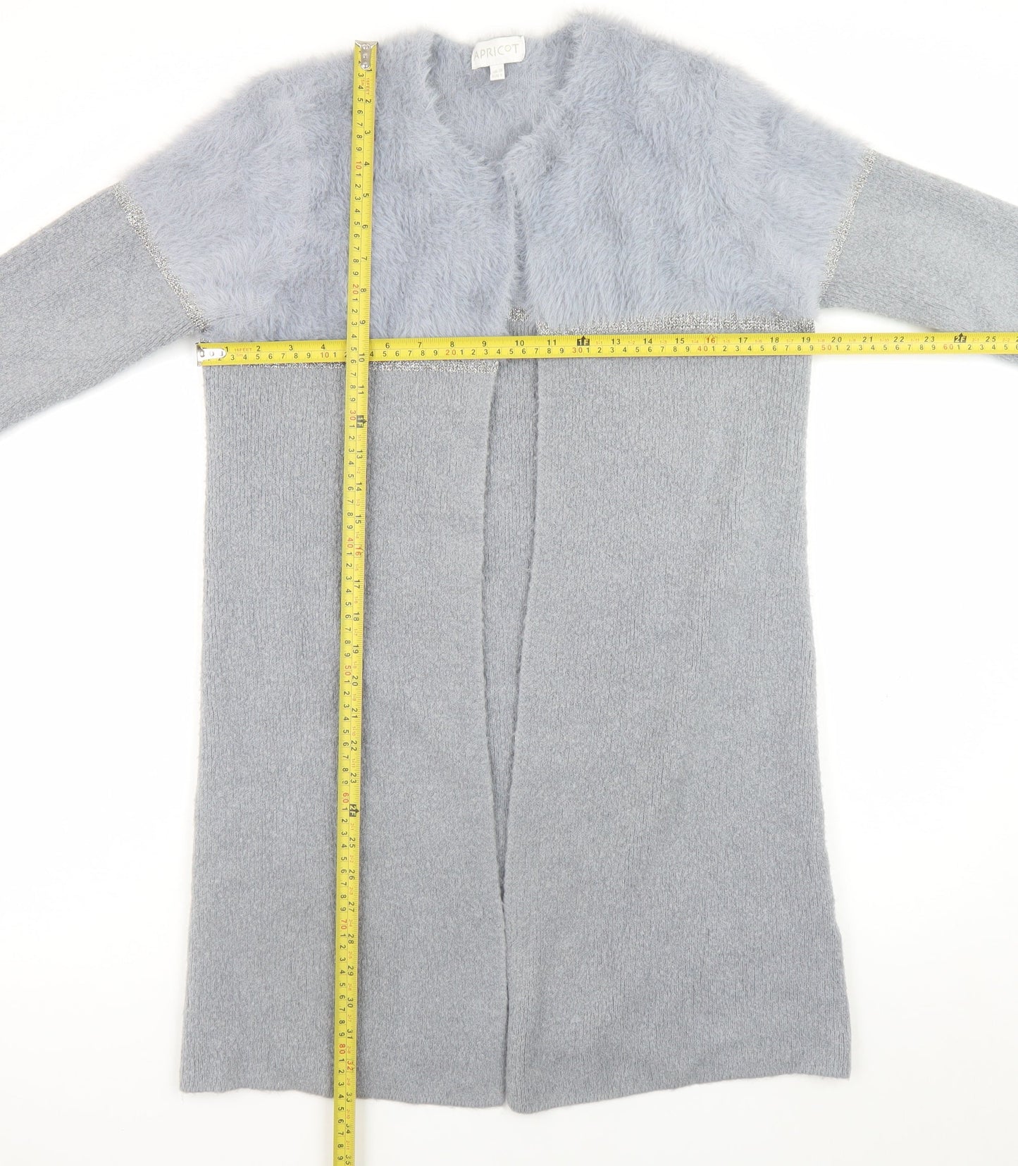 Apricot Women’s Grey Faux Fur Trim Open Knit Long Sleeve Cardigan UK 10
