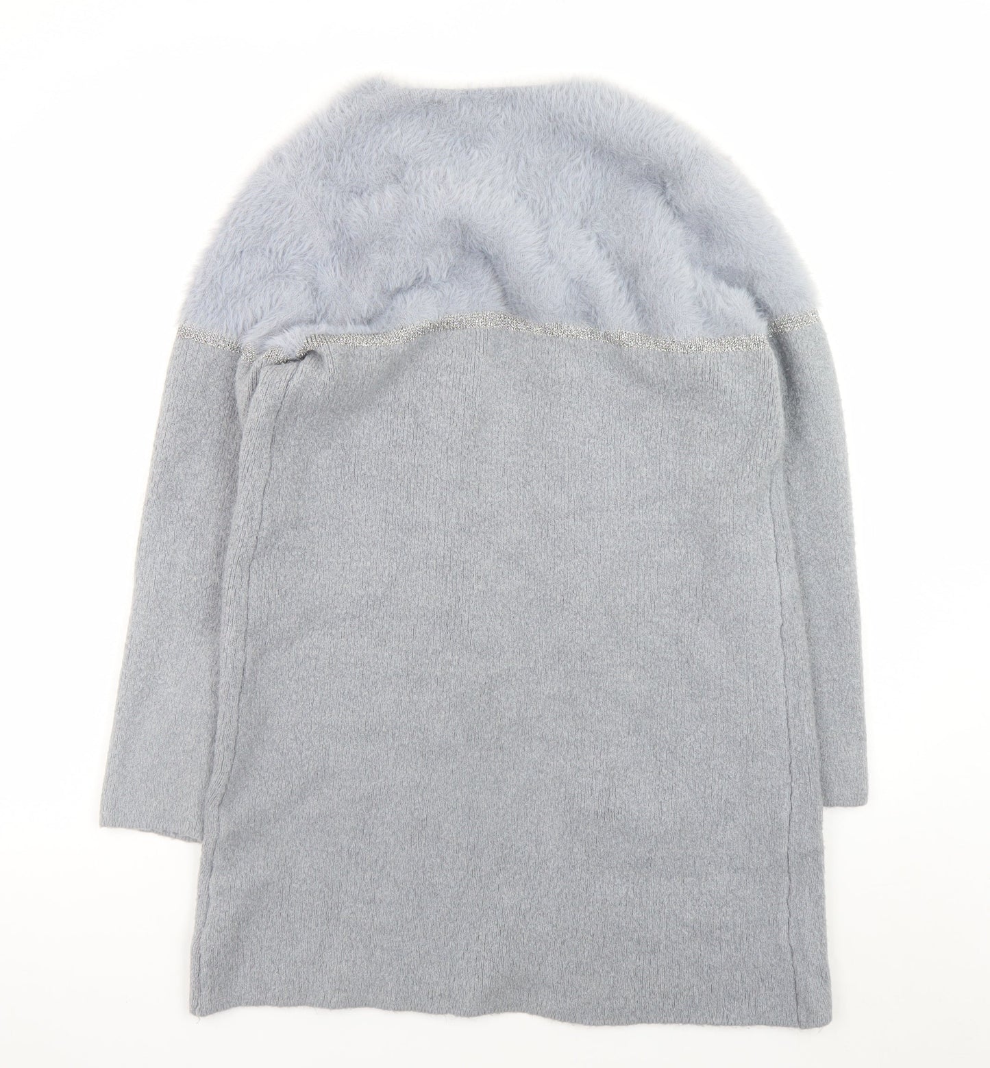 Apricot Women’s Grey Faux Fur Trim Open Knit Long Sleeve Cardigan UK 10