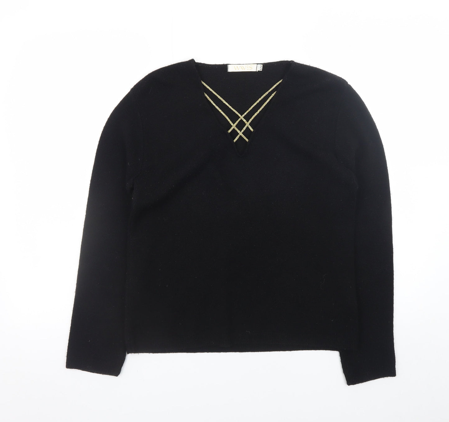 Waves Women’s Black V-Neck Knit Pullover Jumper S