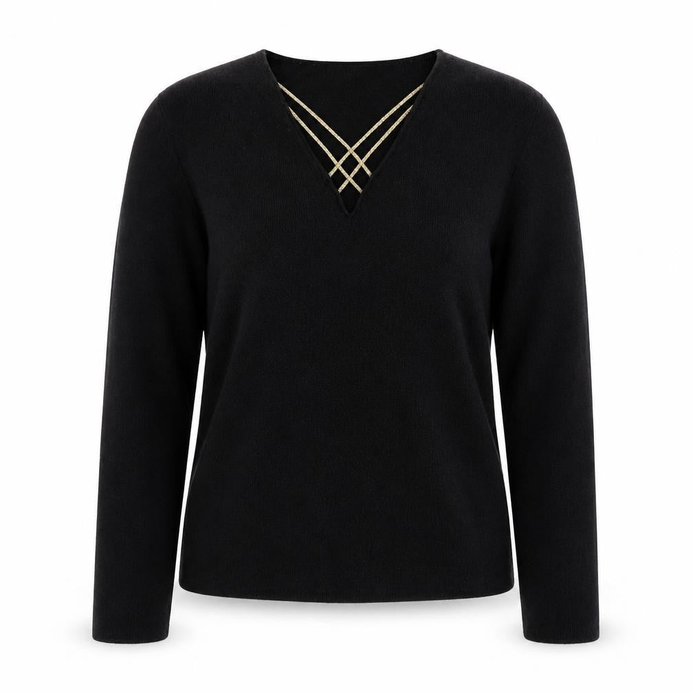 Waves Women’s Black V-Neck Knit Pullover Jumper S