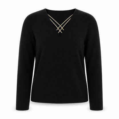 Waves Women’s Black V-Neck Knit Pullover Jumper S