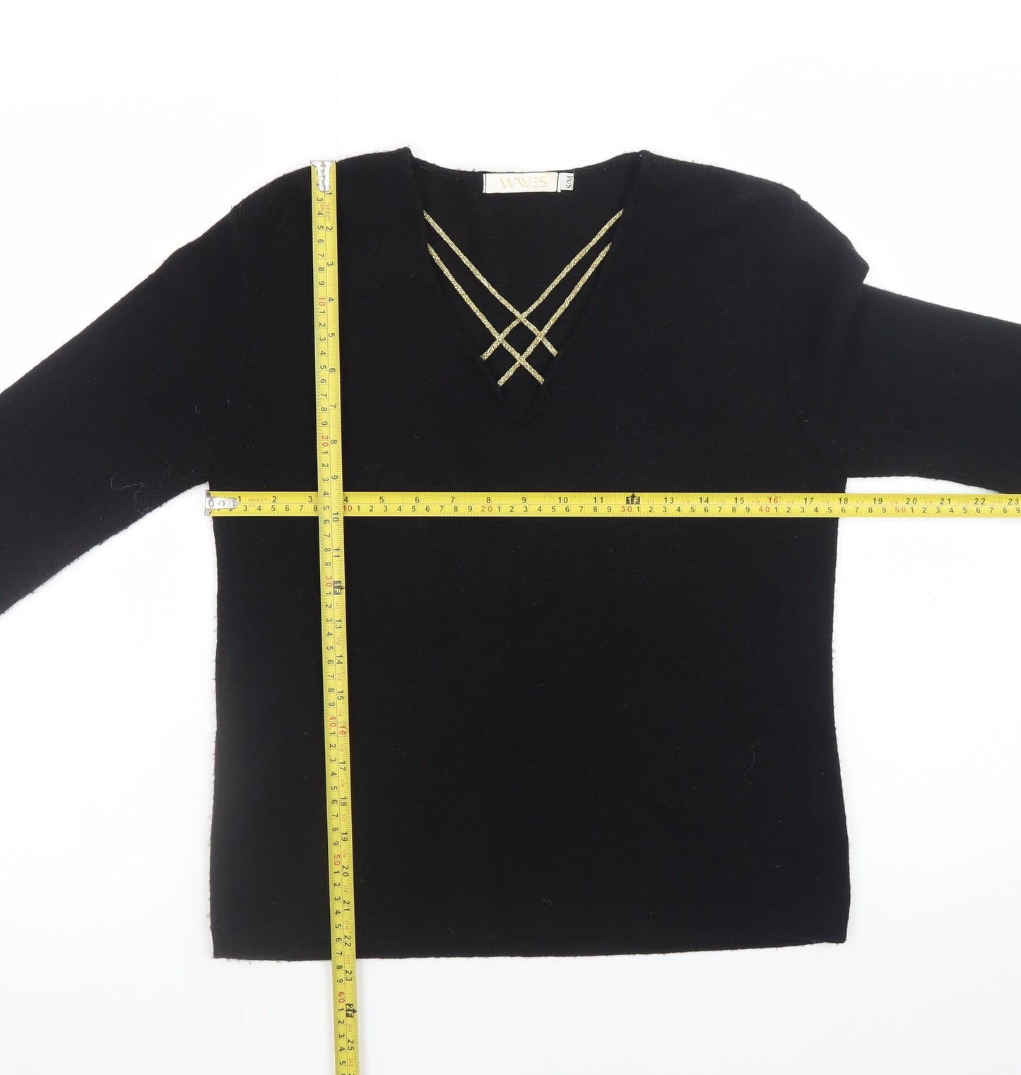Waves Women’s Black V-Neck Knit Pullover Jumper S