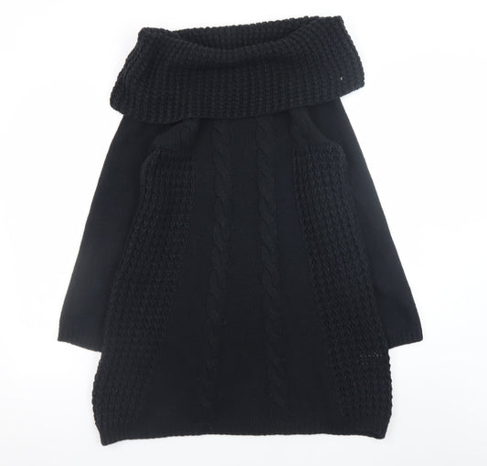 Joe Browns Women Black Knit Jumper Dress Size 10 Cowl Neck Winter