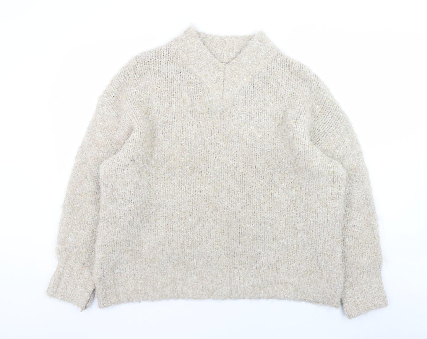 Anthropologie Women’s Beige Wool Blend V-Neck Pullover Jumper L
