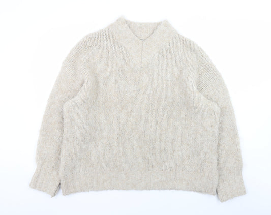 Anthropologie Women’s Beige Wool Blend V-Neck Pullover Jumper L