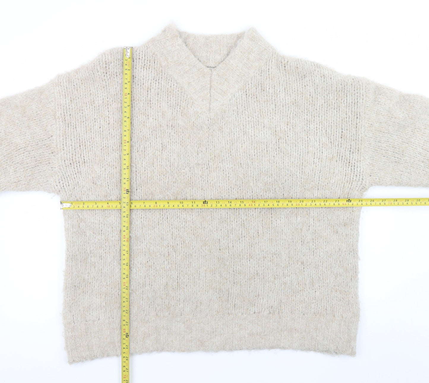 Anthropologie Women’s Beige Wool Blend V-Neck Pullover Jumper L