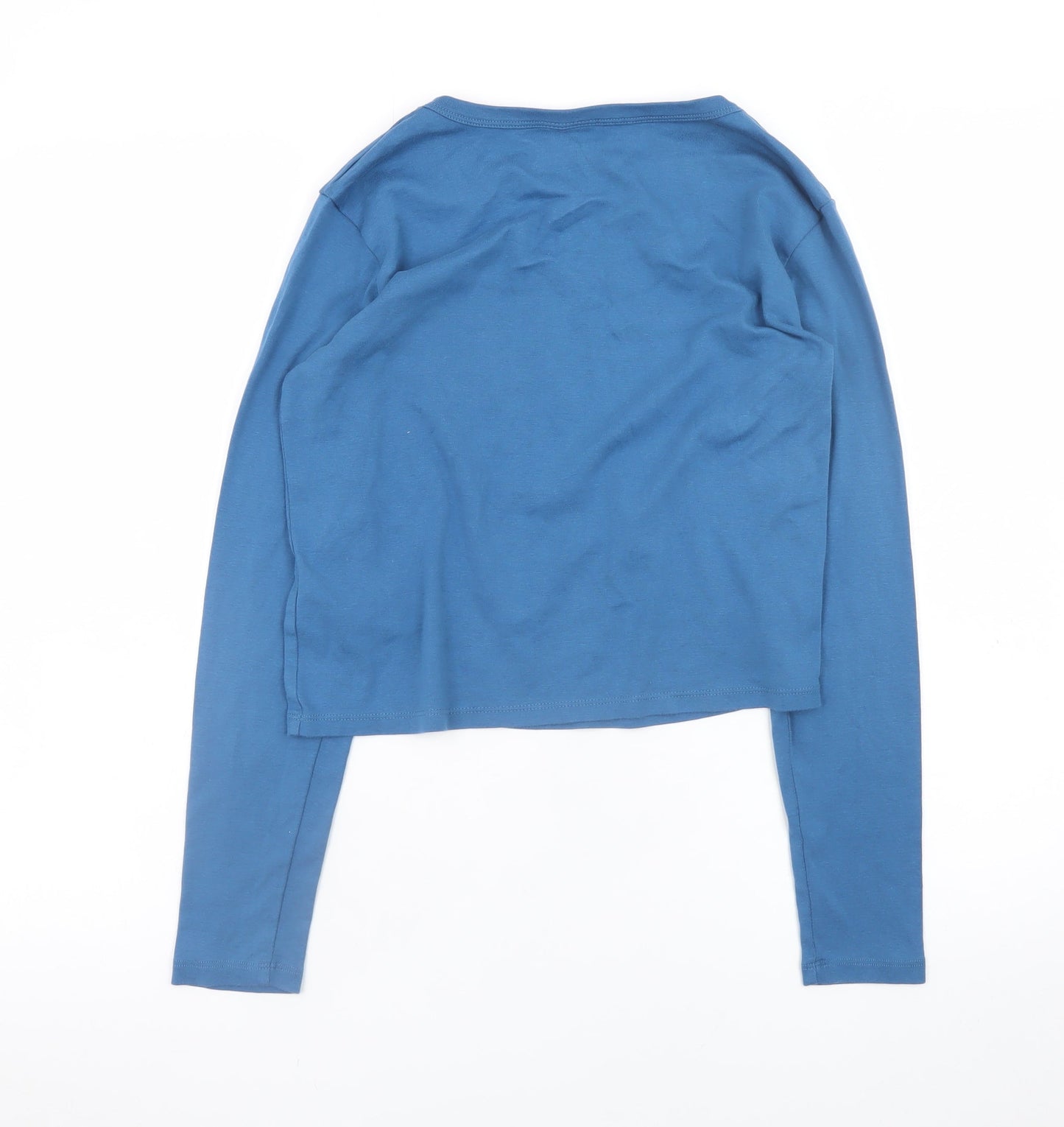 Collusion Women's Blue Cropped Long Sleeve Crew Neck T-Shirt M