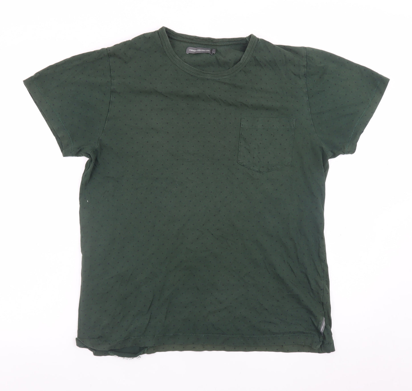 French Connection Men Dark Green Polka Dot Cotton T-Shirt XL
