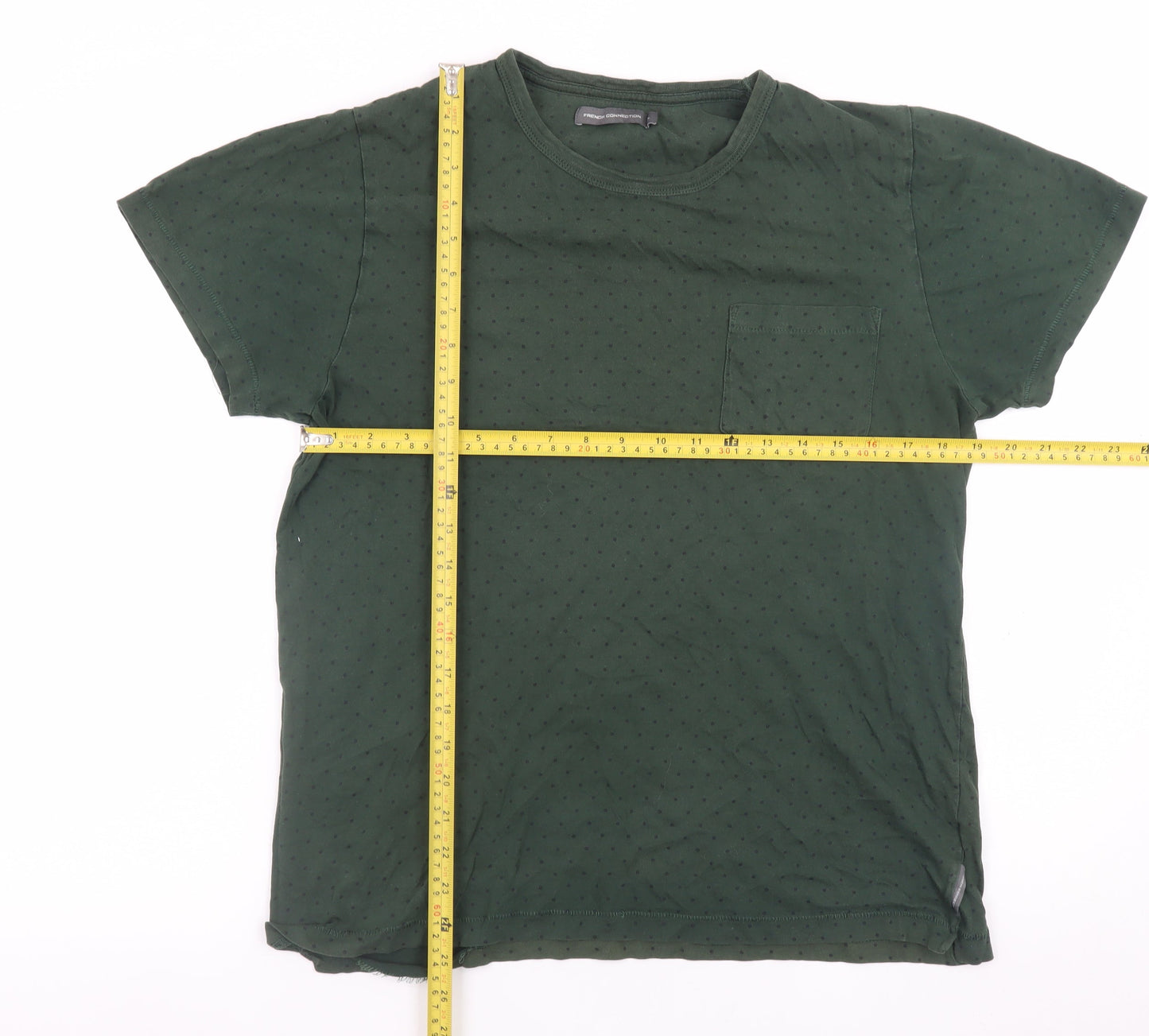 French Connection Men Dark Green Polka Dot Cotton T-Shirt XL