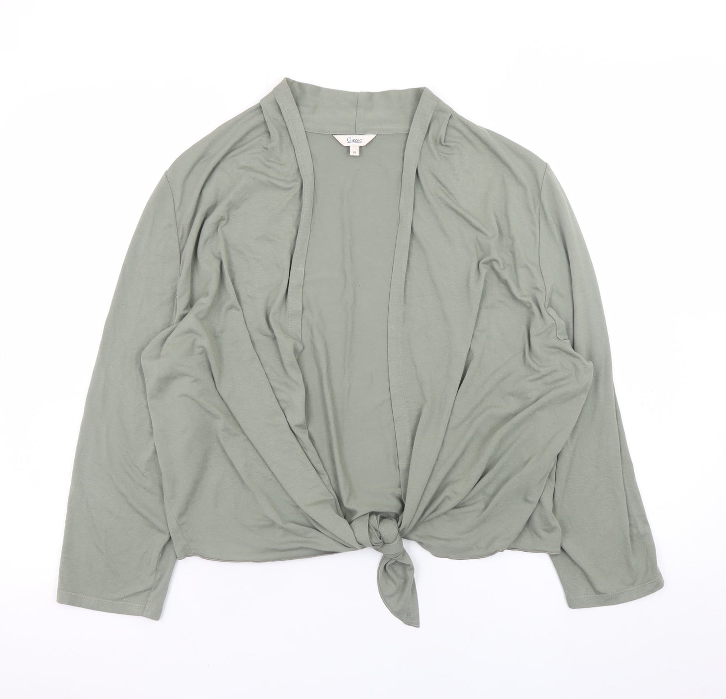 Marks and Spencer Women Green Long Sleeve Tie Front Jersey Top L