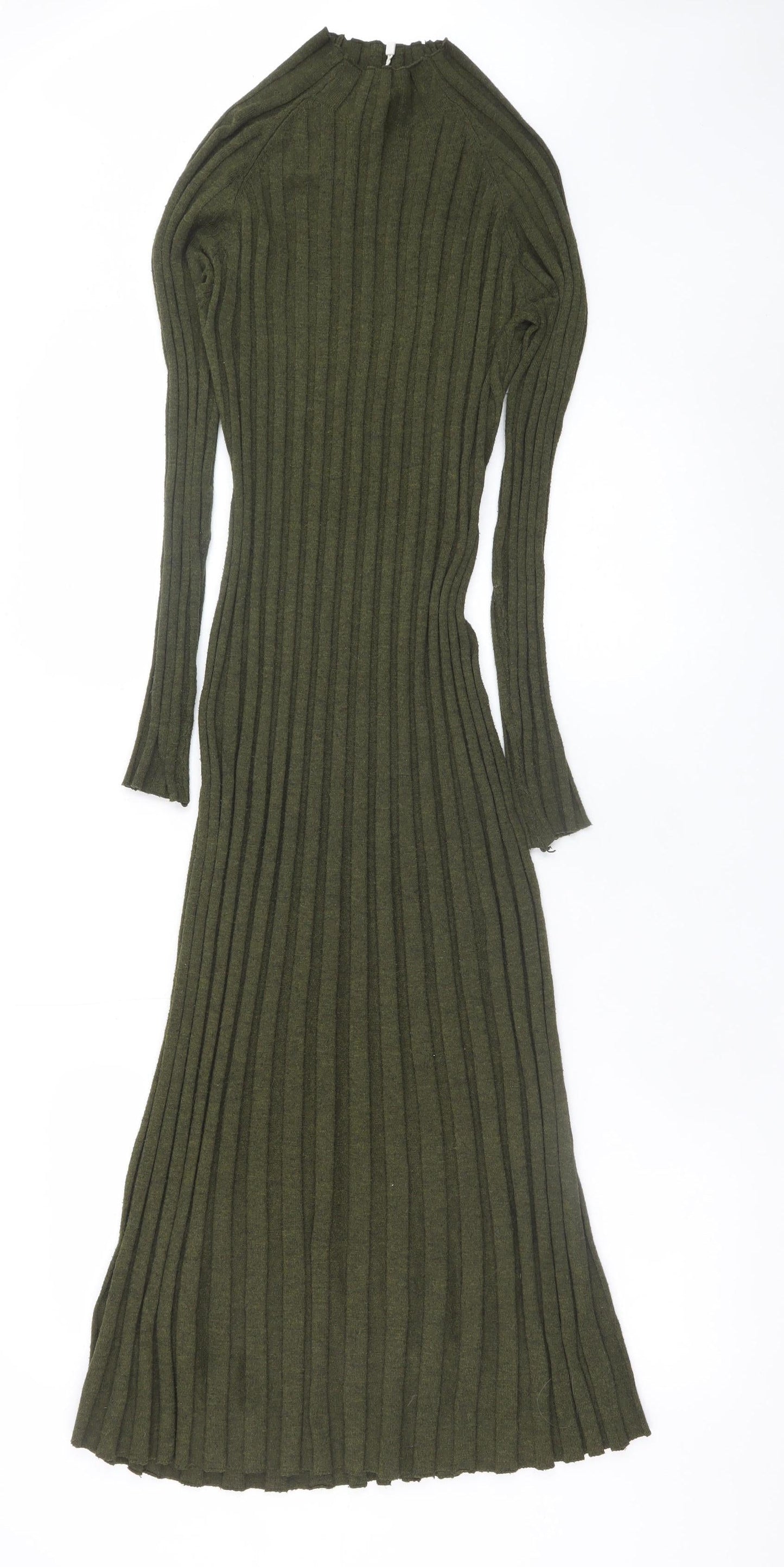 Mango Women’s Green Long Ribbed Knit Bodycon Dress Size 8