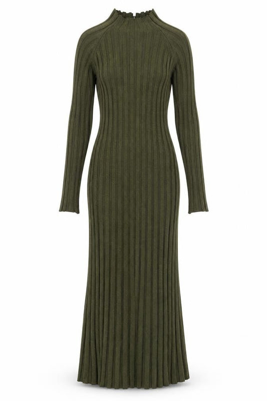 Mango Women’s Green Long Ribbed Knit Bodycon Dress Size 8
