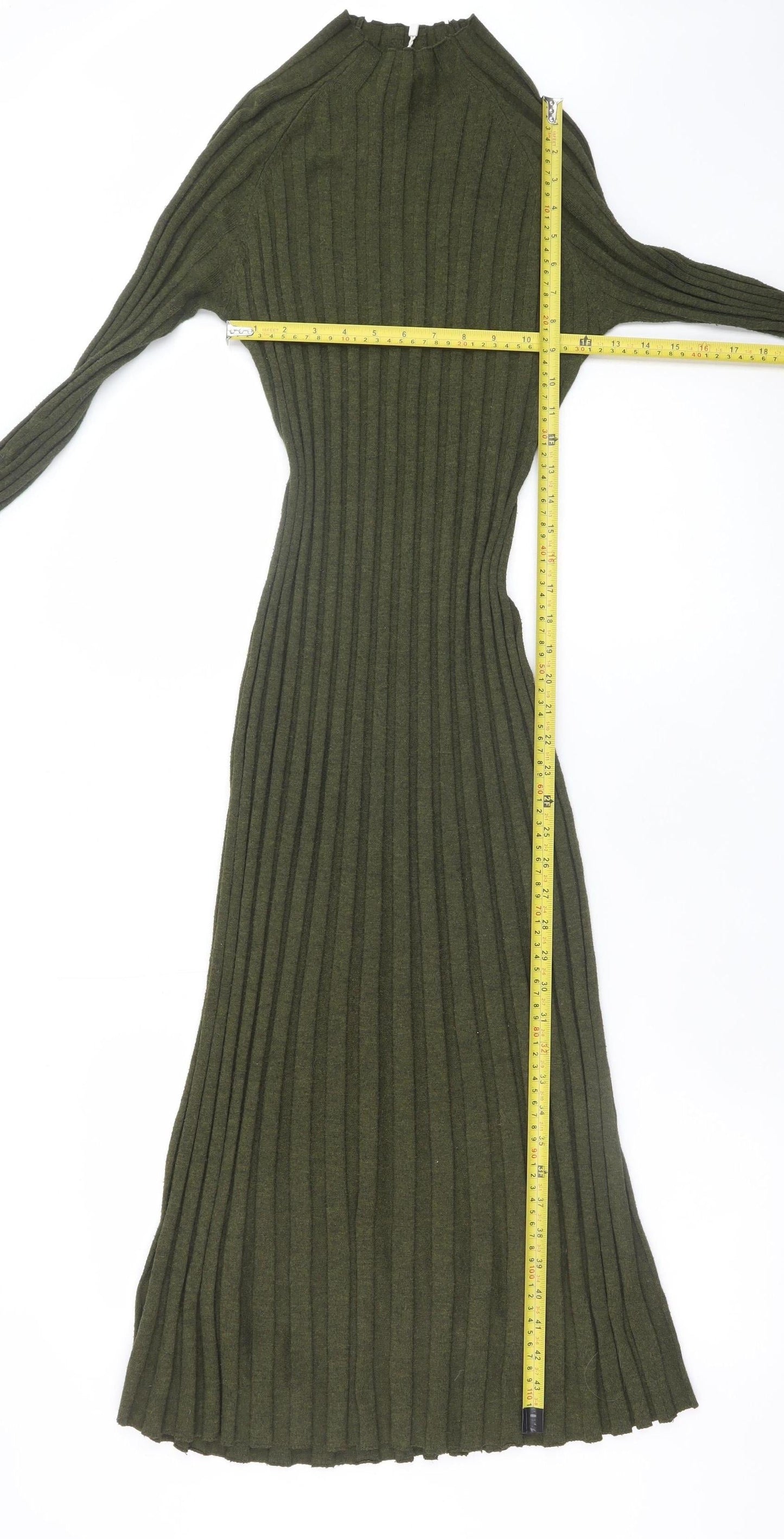 Mango Women’s Green Long Ribbed Knit Bodycon Dress Size 8