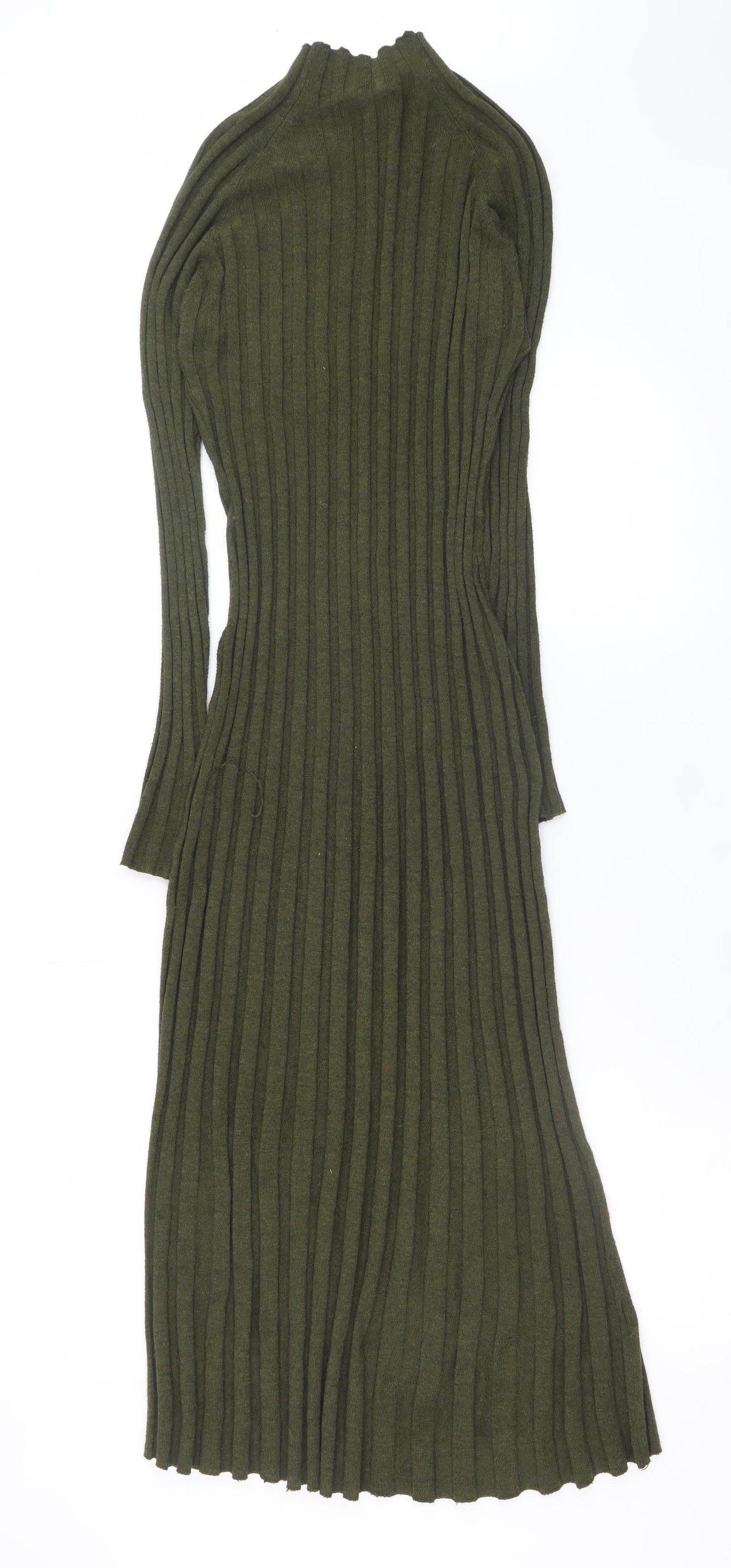 Mango Women’s Green Long Ribbed Knit Bodycon Dress Size 8