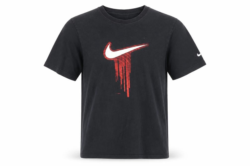 Nike Teens Black Red Drip Logo Graphic Short Sleeve Crew Neck T-Shirt L