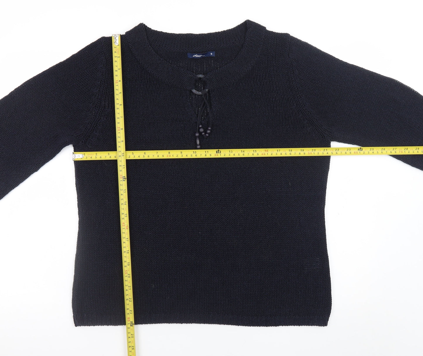 Dash Black Knit V-Neck Pullover Jumper Size 18