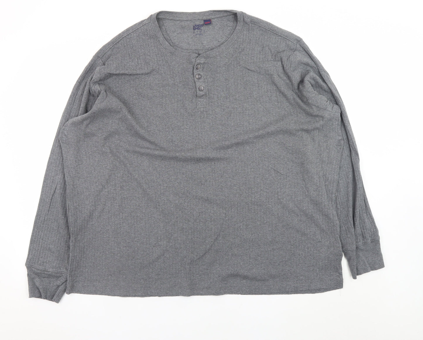 Lands' End Men's Grey Long Sleeve Henley T-Shirt XXL Cotton