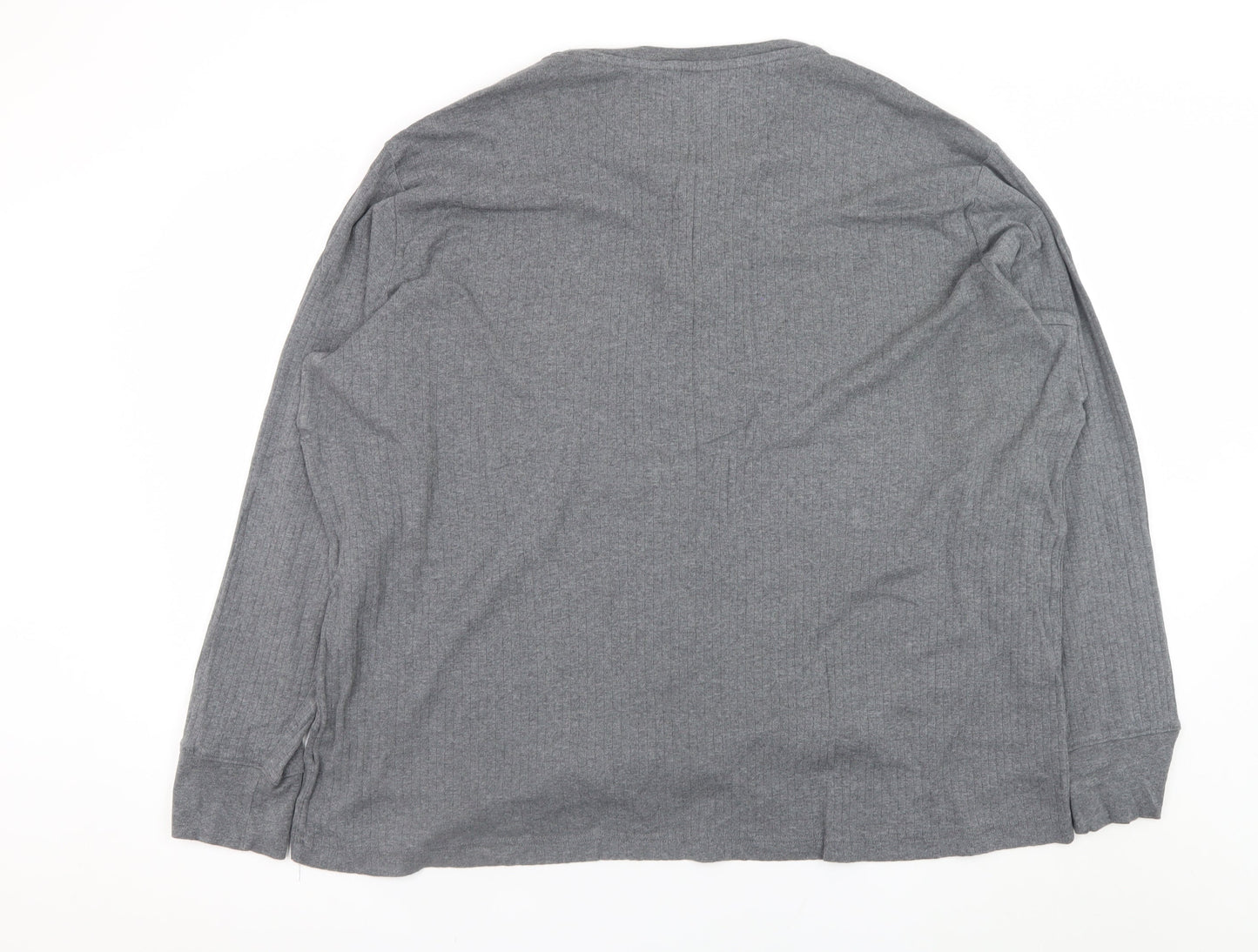 Lands' End Men's Grey Long Sleeve Henley T-Shirt XXL Cotton