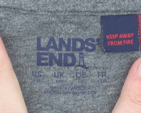 Lands' End Men's Grey Long Sleeve Henley T-Shirt XXL Cotton